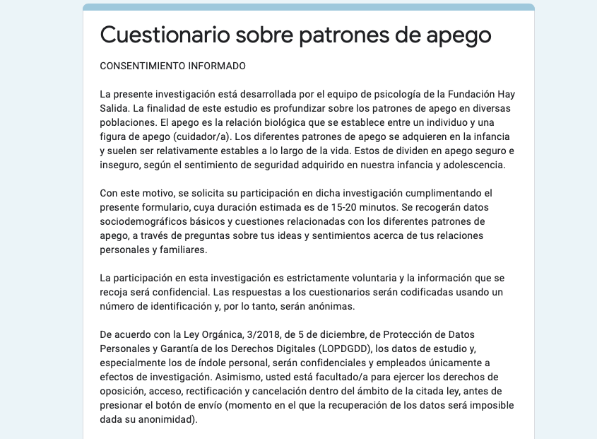 Fundación Hay Salida: Investigación Adicciones y Apego